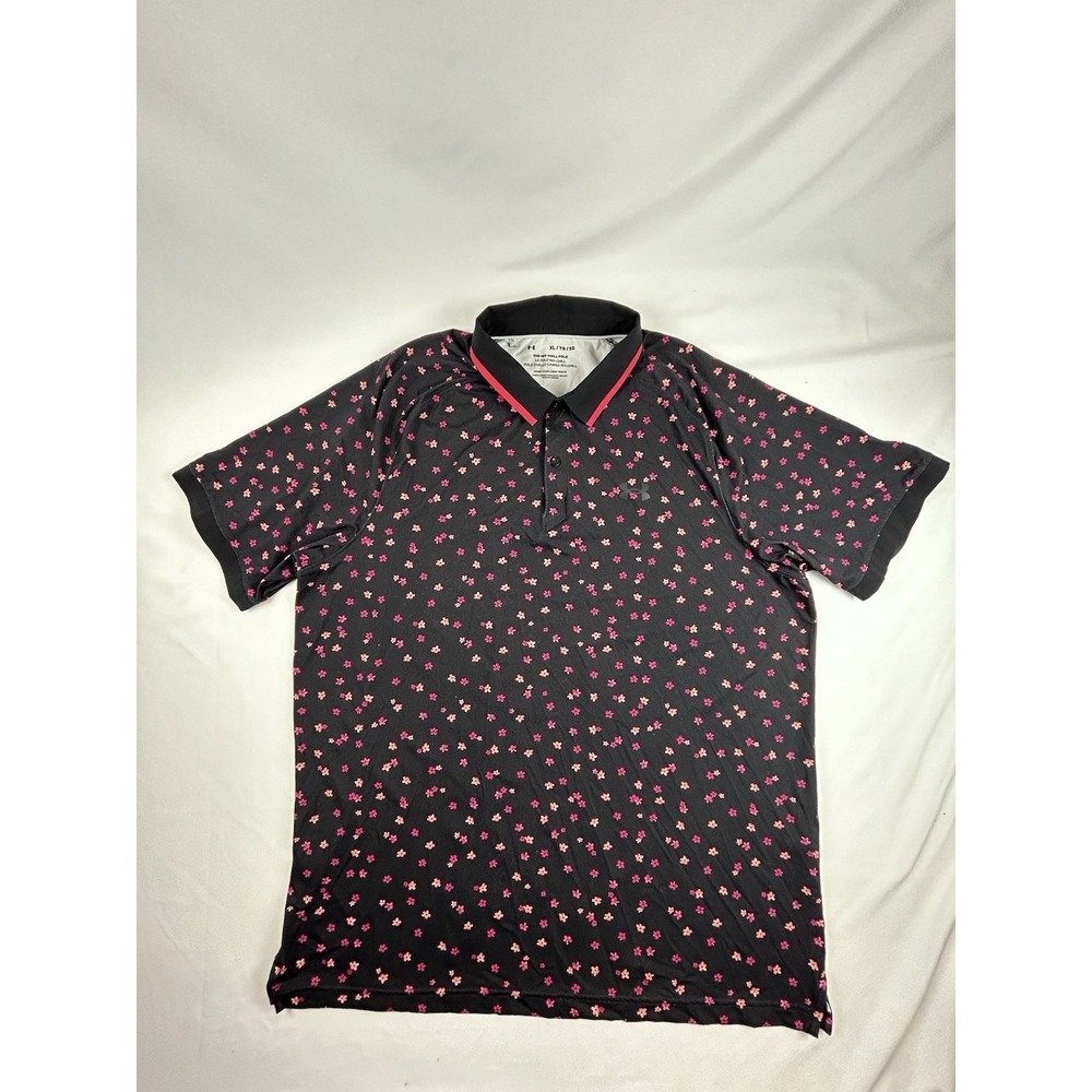 Under Armour Polo Shirt Mens XL Iso Chill Floral Performance Golf Loose Black